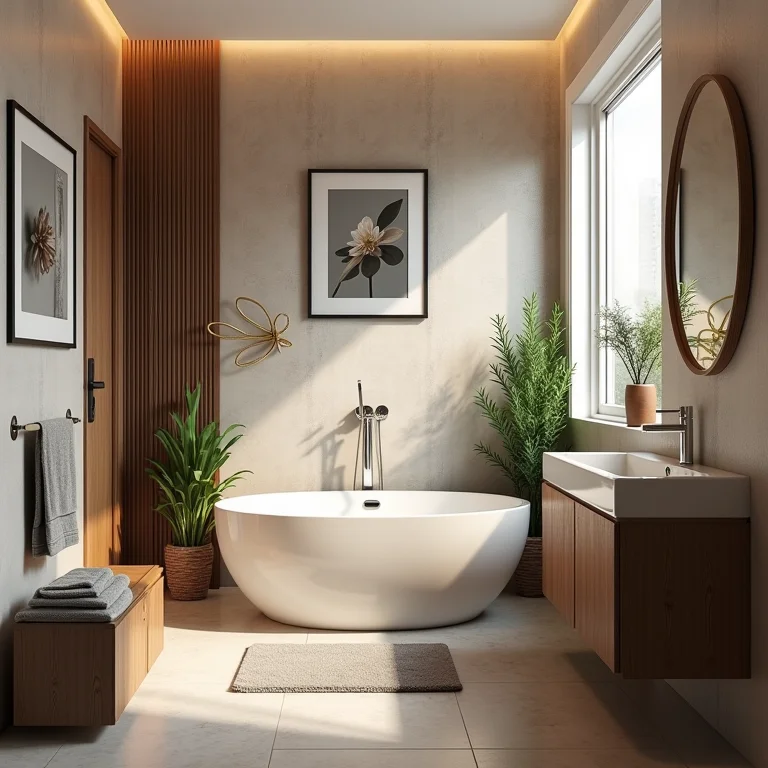 Banheiro pequeno com excesso de decoração