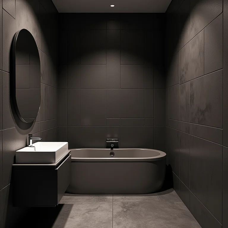 Banheiro pequeno com revestimentos escuros antes da reforma