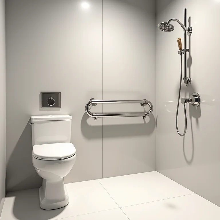 Barras de apoio instaladas em um banheiro acessível