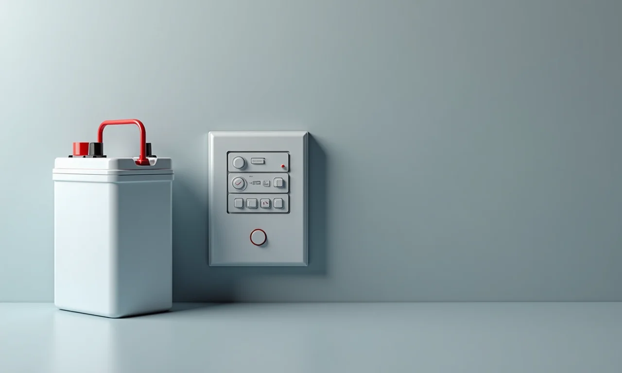 Bateria selada para alarme ao lado do painel de controle.