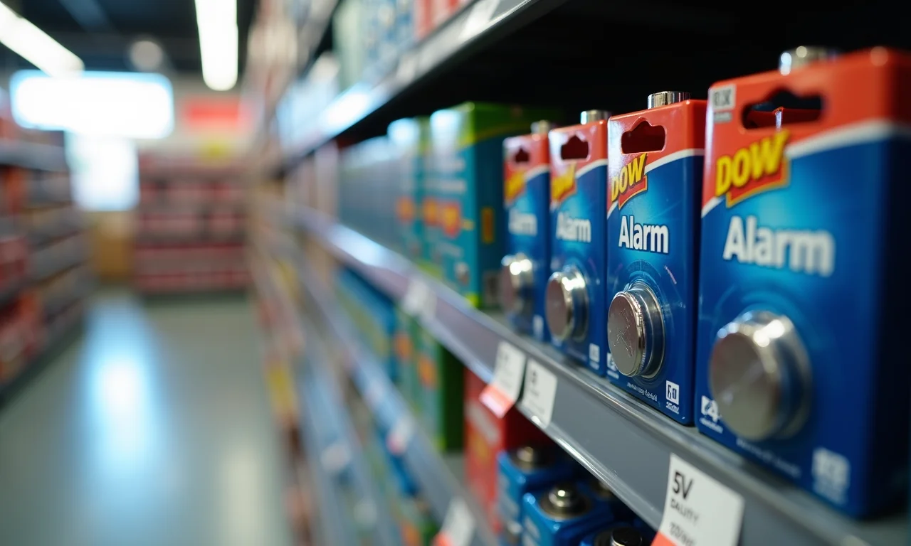Baterias para alarme à venda em loja.