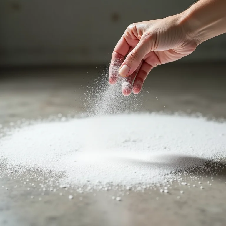 Bicarbonato de sódio aplicado em mancha de tinta no chão.