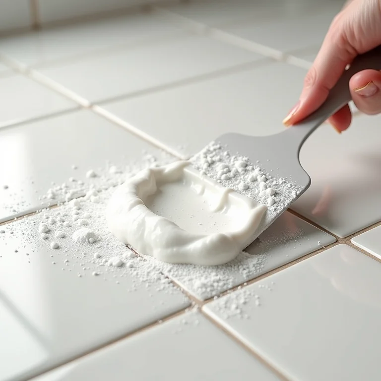 Bicarbonato de sódio sendo aplicado em mancha no porcelanato