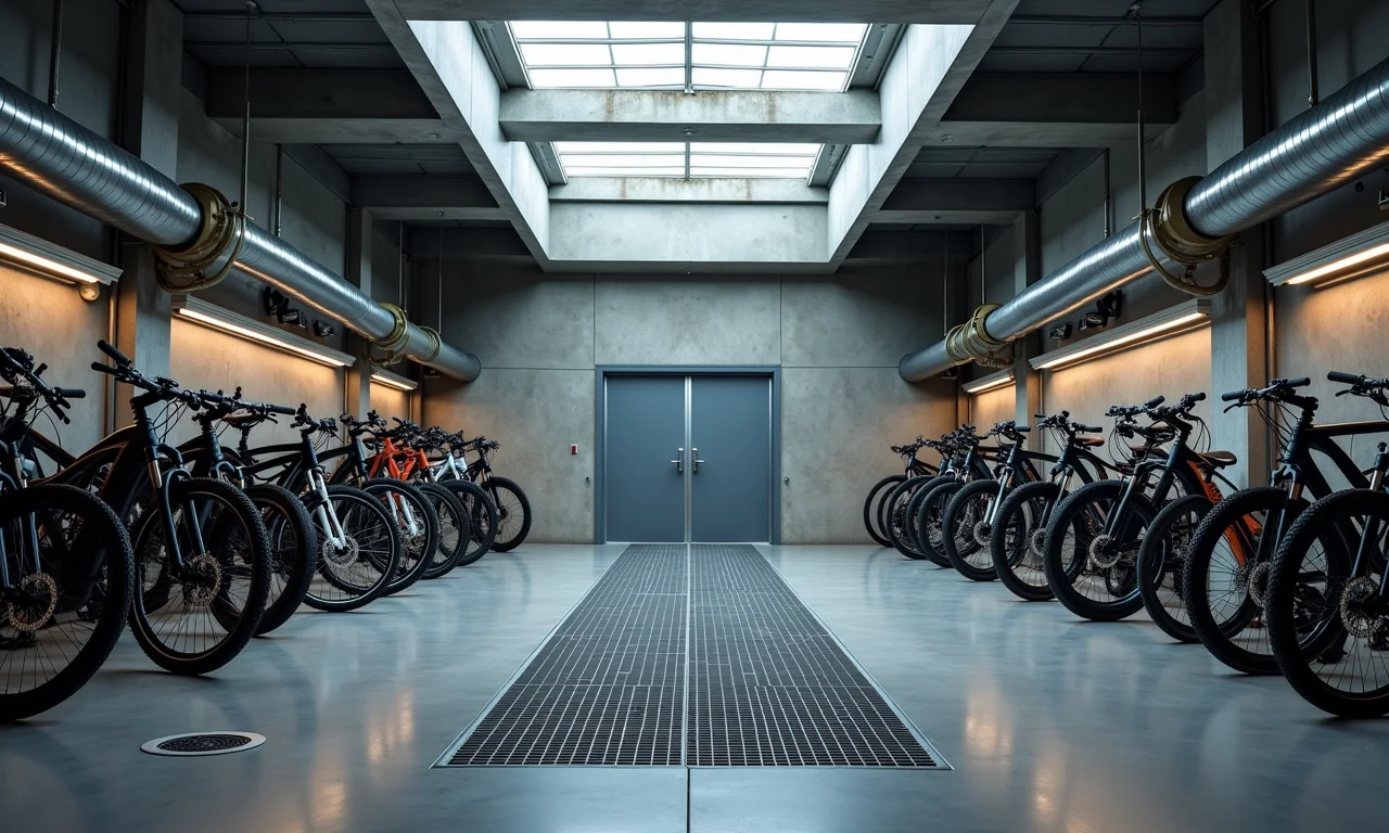 Bicicletário com sistema de drenagem.