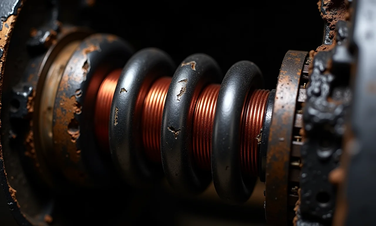 Bobinas de estator danificadas em motor elétrico.