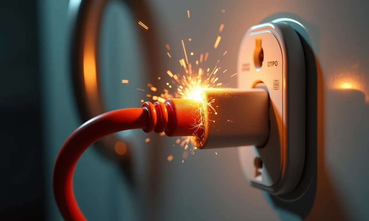 Cabo de geladeira danificado com faíscas.