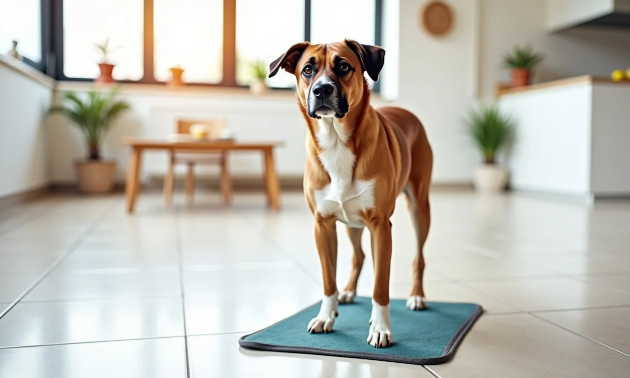 Cachorro idoso em tapete higiênico com controle de odores.