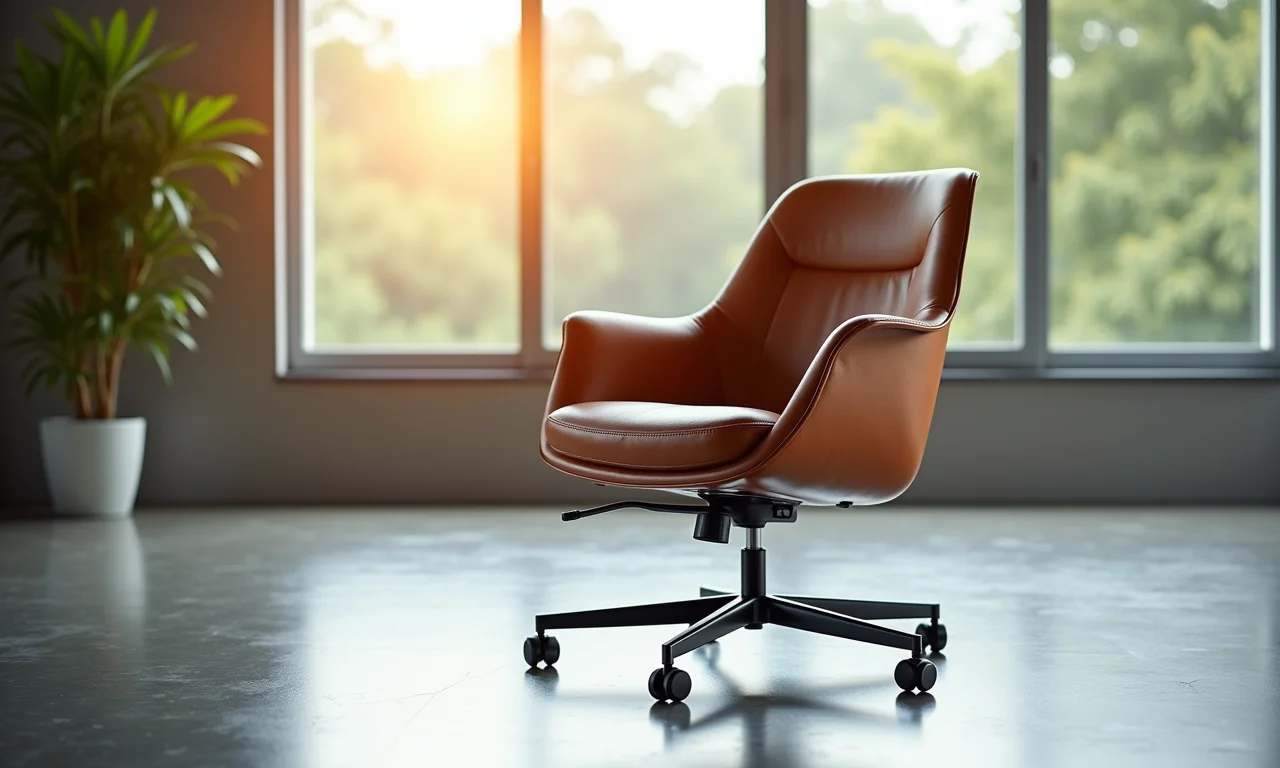 Cadeira de design sem rodinhas em escritório moderno com estilo Farm Rio.