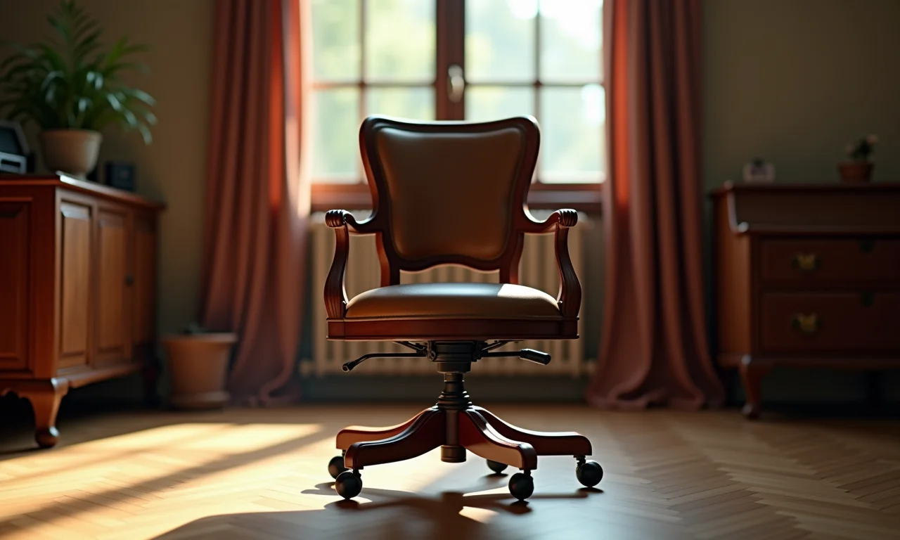 Cadeira fixa tradicional em escritório clássico.