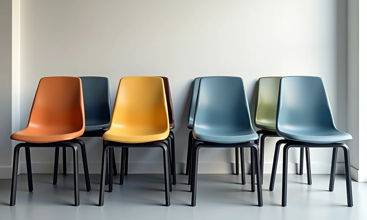 Cadeiras empilháveis otimizando o espaço em uma sala de reunião.