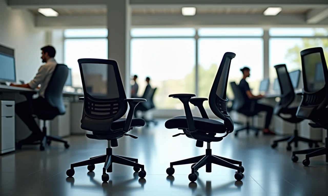 Cadeiras ergonômicas da Marca X em um ambiente de escritório.