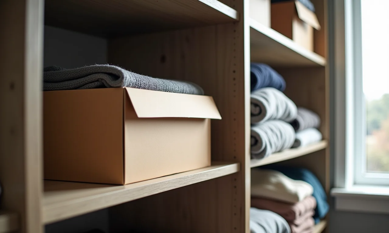 Caixas organizadoras de sapatos dentro de um armário.