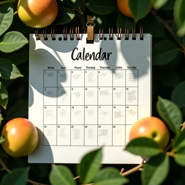Calendário de jardinagem com datas de poda para diferentes espécies de árvores frutíferas