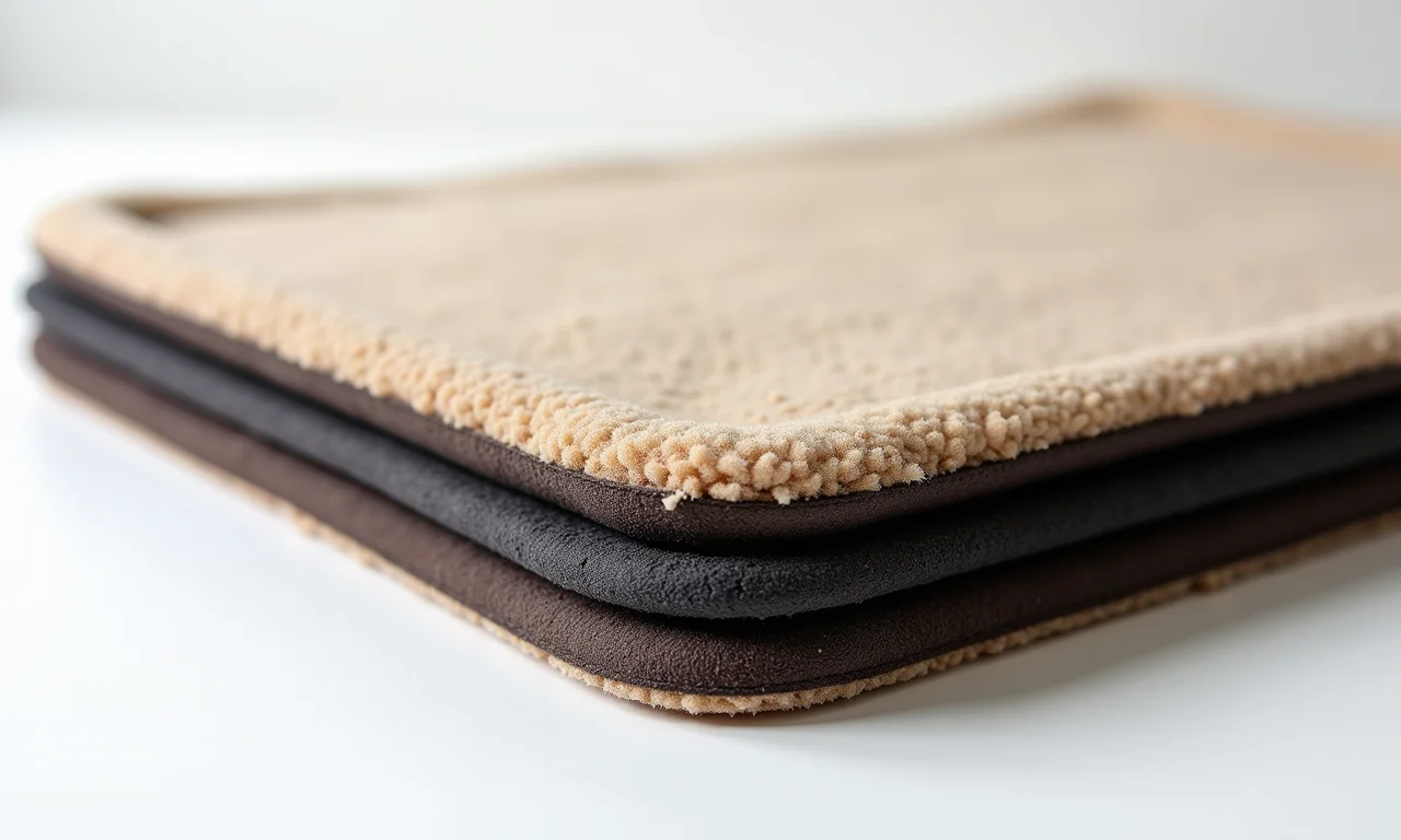 Camadas protetoras e material absorvente de tapete higiênico.