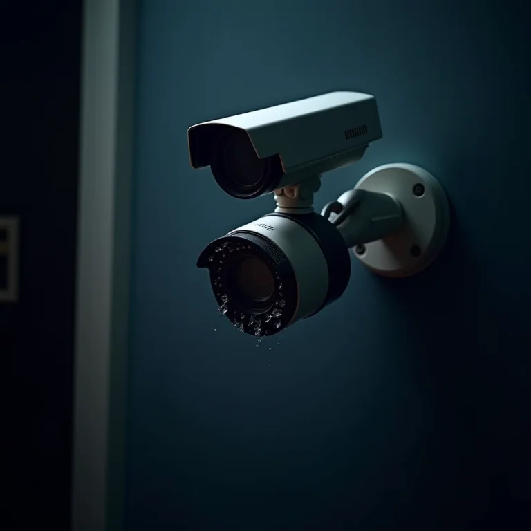 Câmera de segurança danificada, representando a falta de integração