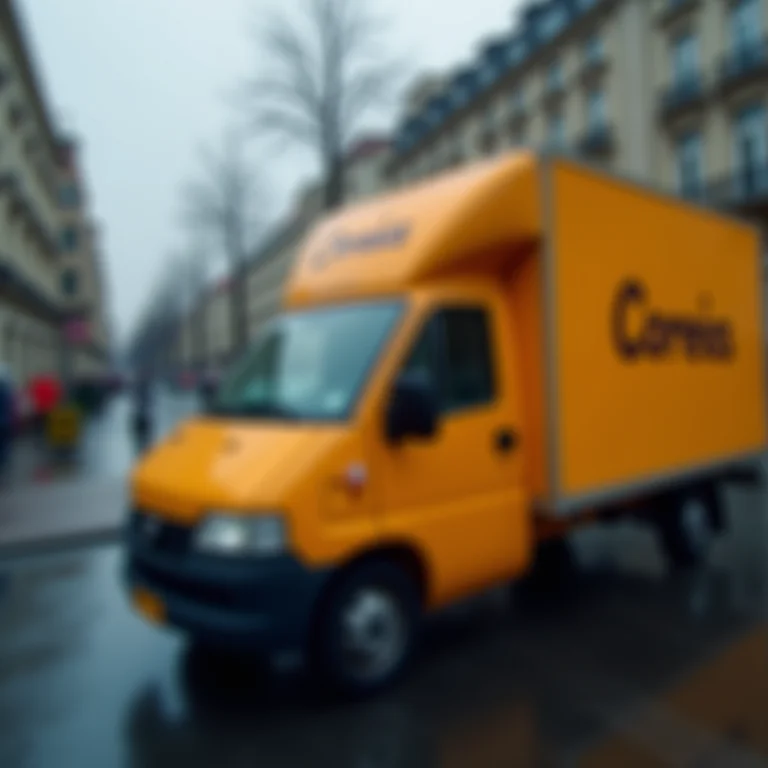 Caminhão dos Correios com o logotipo em destaque.