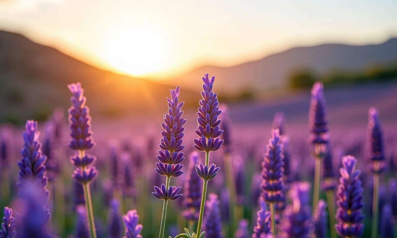 Campo de lavanda com aroma relaxante sob o sol.