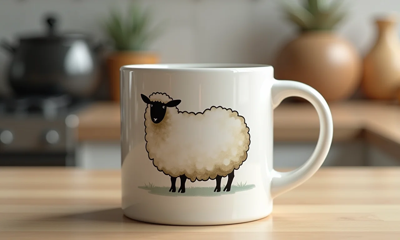 Caneca de porcelana com design de ovelhinha.
