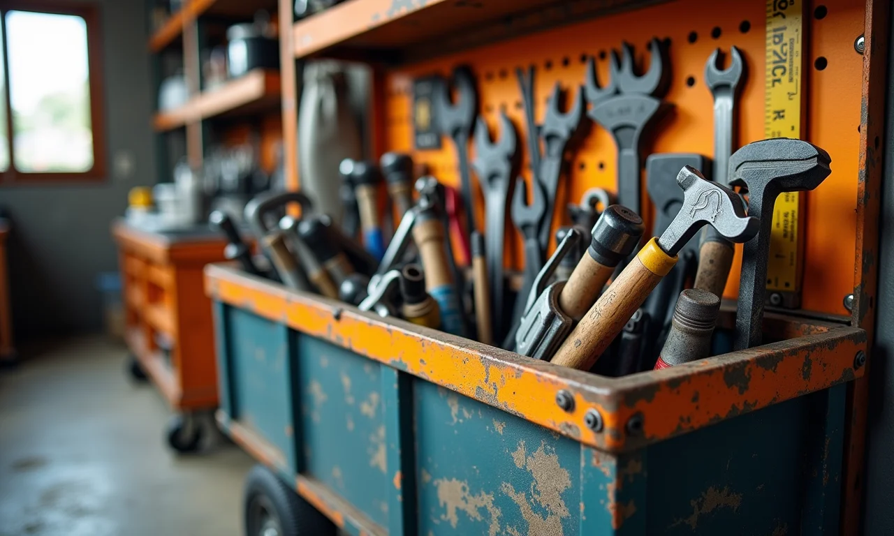 Carrinho de ferramentas com ferramentas organizadas.