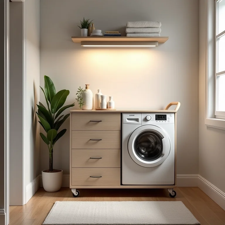 Carrinho multiuso em uma área de serviço pequena.