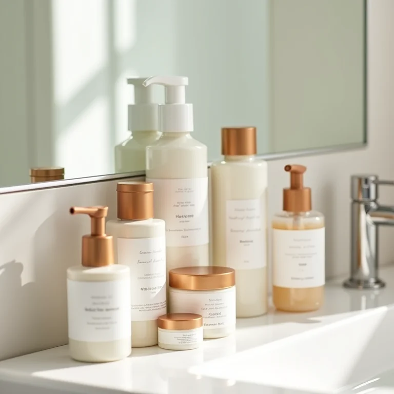 Categorização de produtos de beleza e higiene no armário do banheiro.