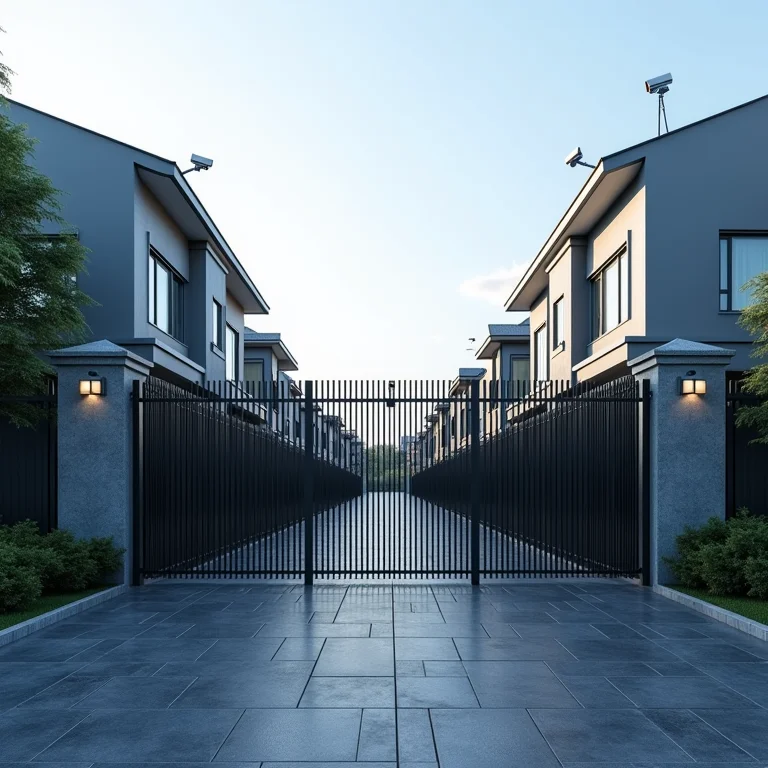 Cerca perimetral reforçada com câmeras de vigilância em condomínio residencial