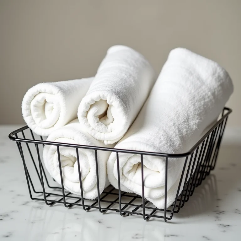 Cestos aramados da marca Metaltru armazenando panos de prato