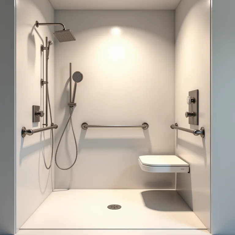 Chuveiro acessível com assento e ducha ajustável