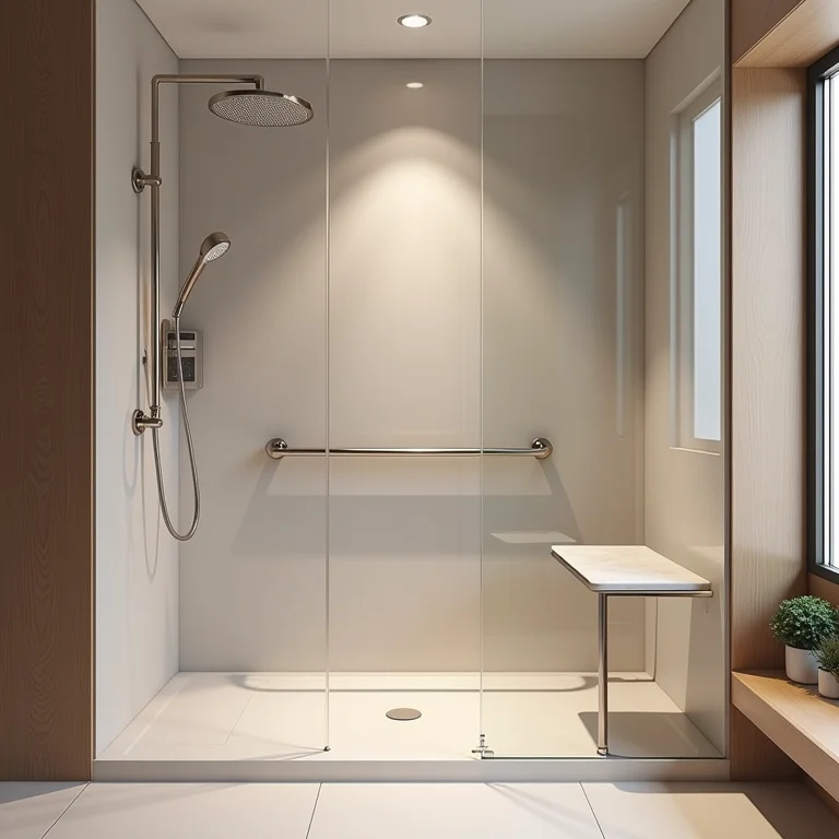 Chuveiro acessível com entrada facilitada e chuveiro ajustável