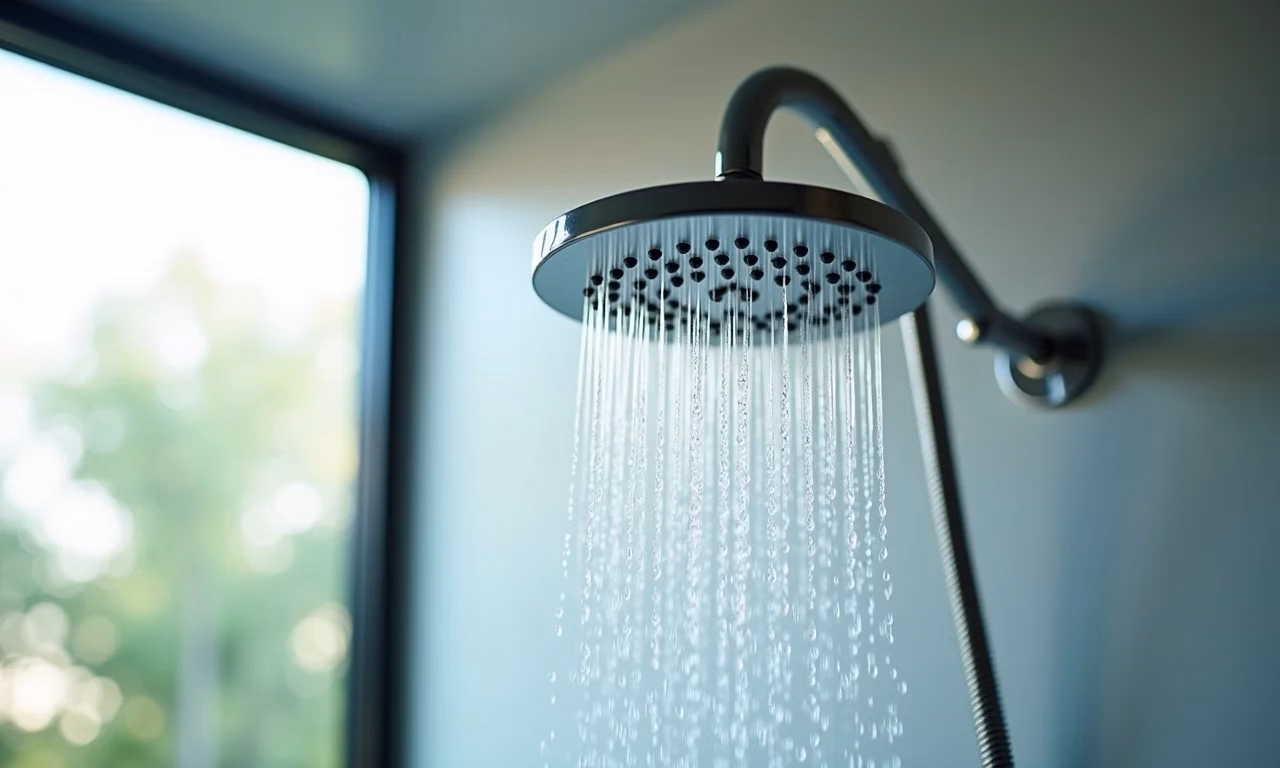 Chuveiro com calcário acumulado, necessitando limpeza.