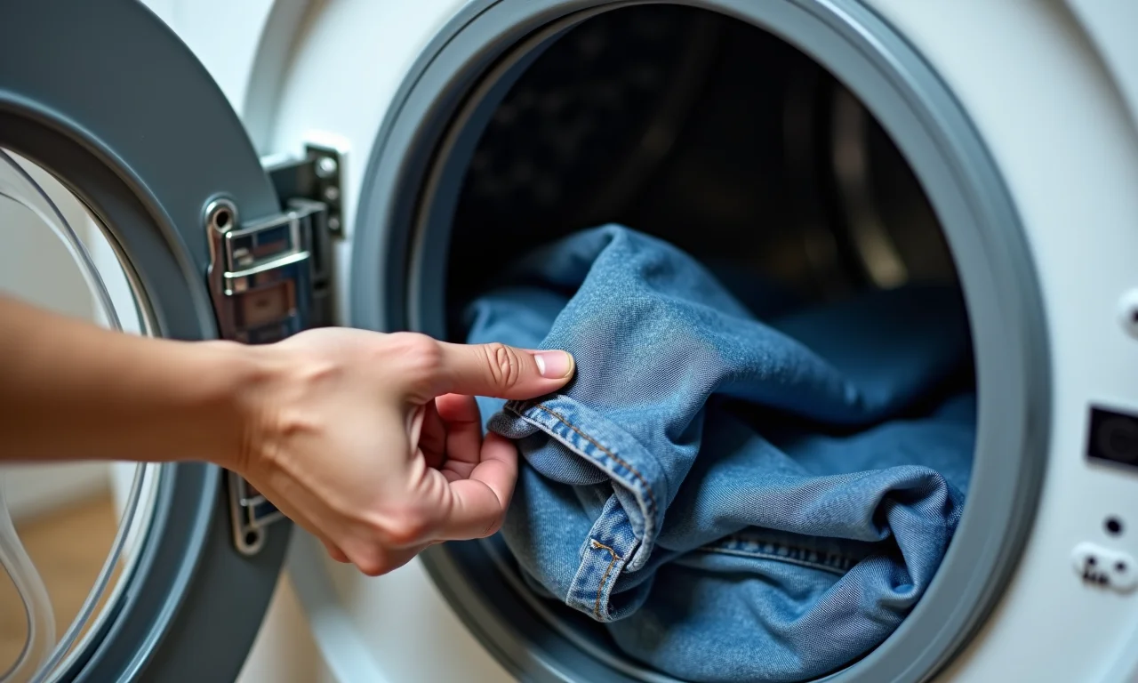 Ciclo de lavagem delicado sendo selecionado para lavar jeans.