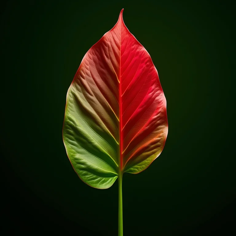 Close-up da folha vibrante da Aglaonema Red Anjamani