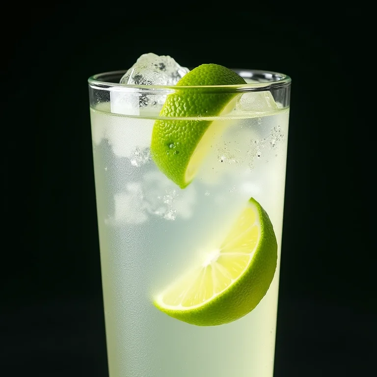 Close-up de um copo Highball com Gin Tônica e limão
