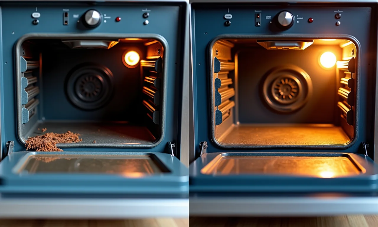 Comparativo de um forno sujo e um limpo, livre de bactérias.