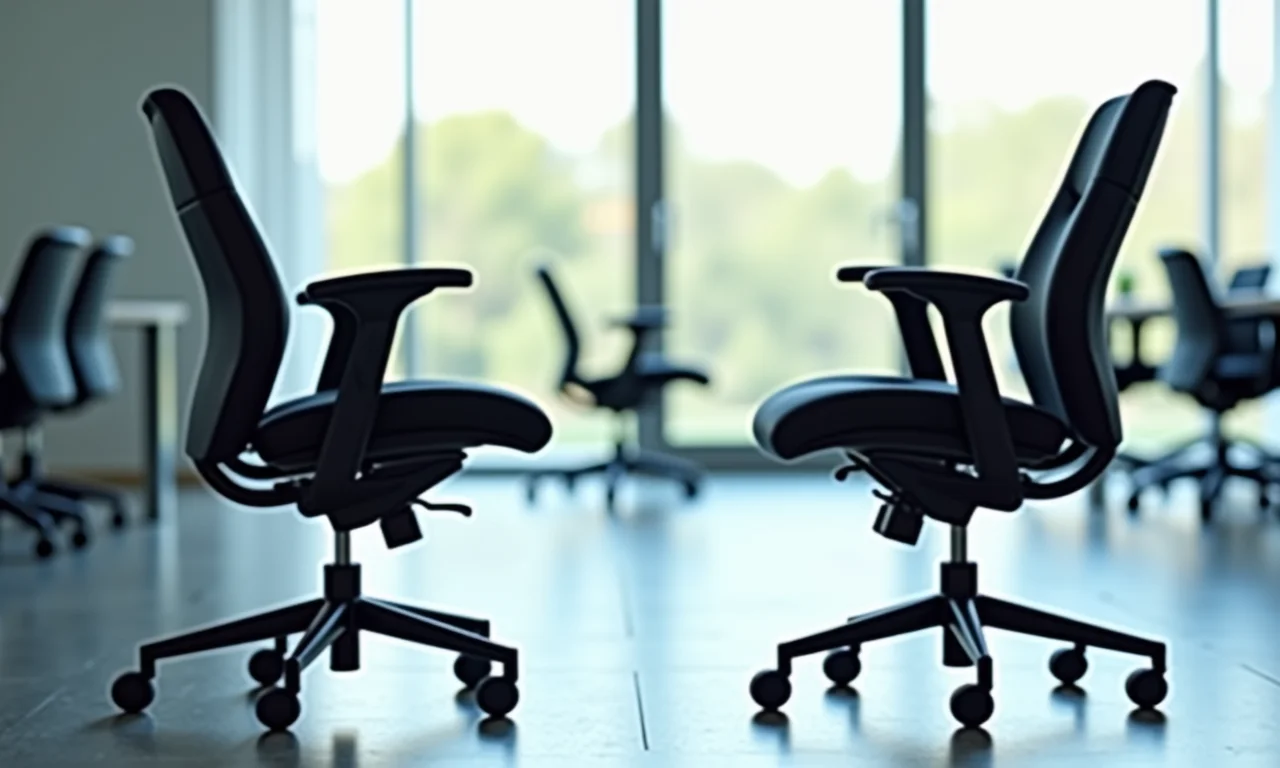 Comparativo entre cadeiras de escritório com rodízios e pés fixos.