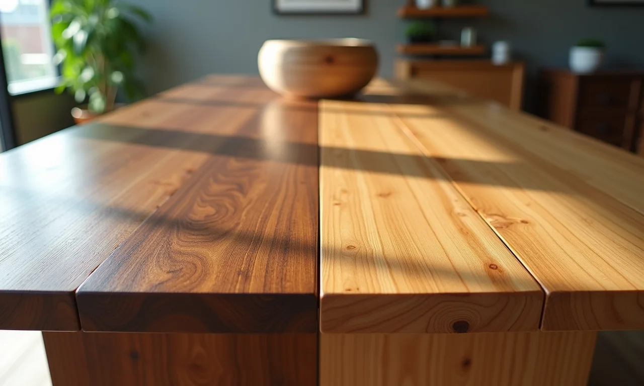 Comparativo: madeira envernizada vs. madeira sem verniz.