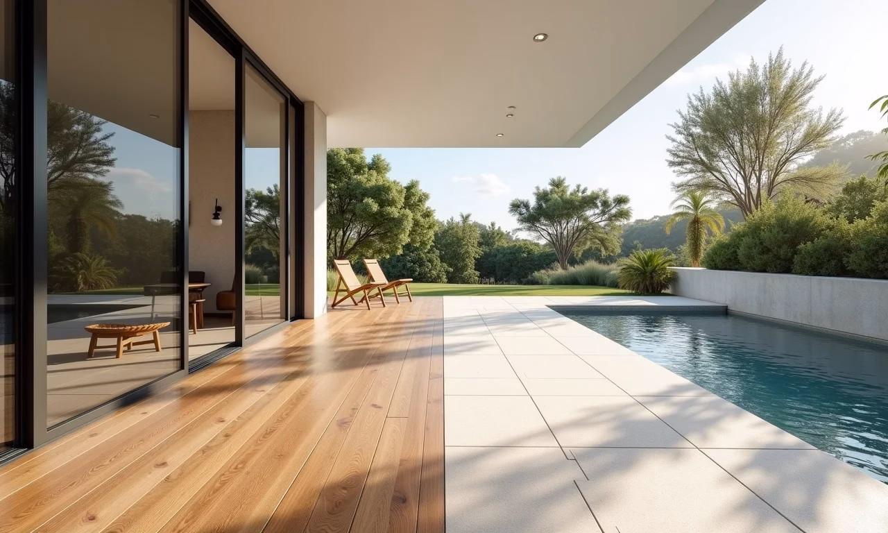 Comparativo visual de pisos Fulget e Granilite em ambiente interno iluminado.