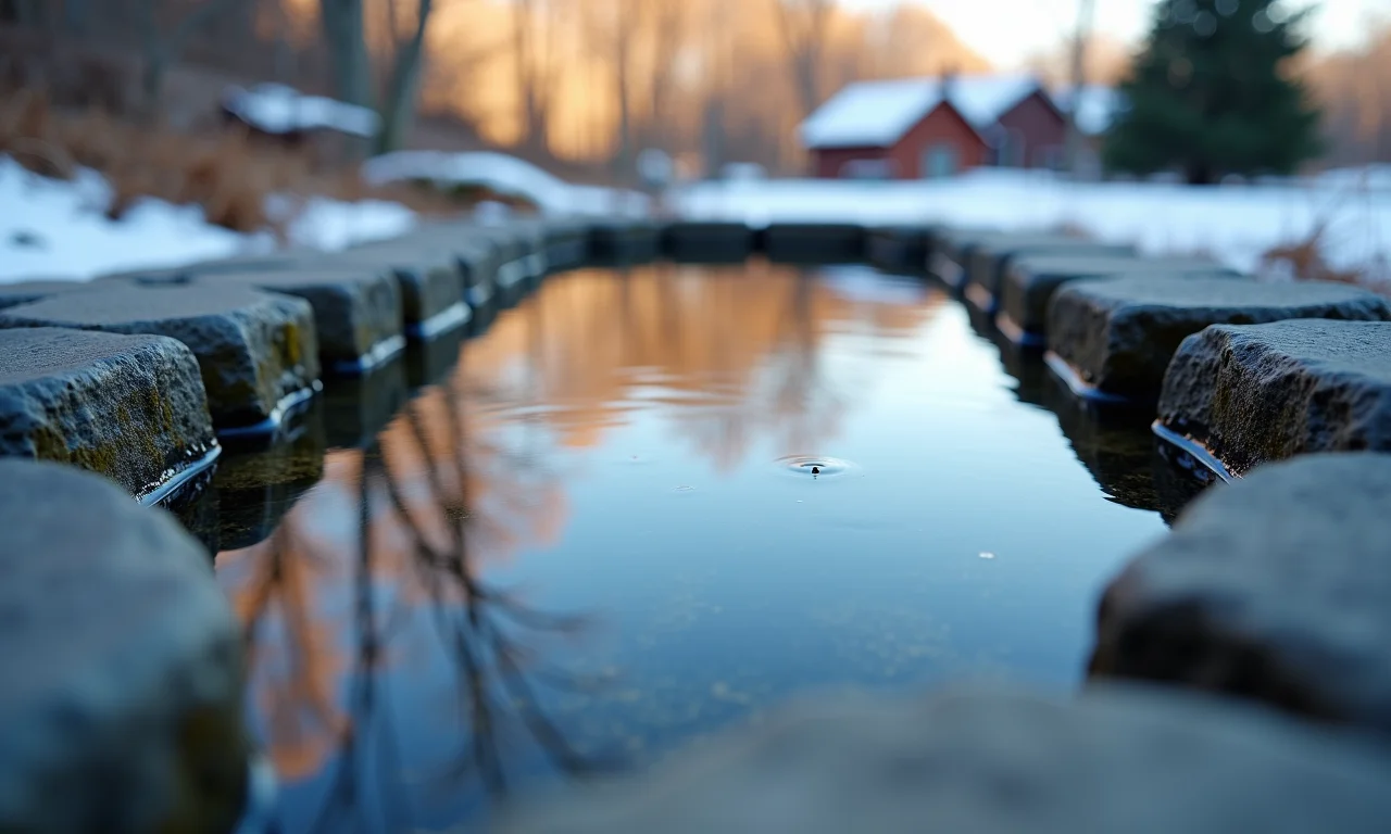 Conexão com a natureza através de um mini lago com pedras refletindo o céu.