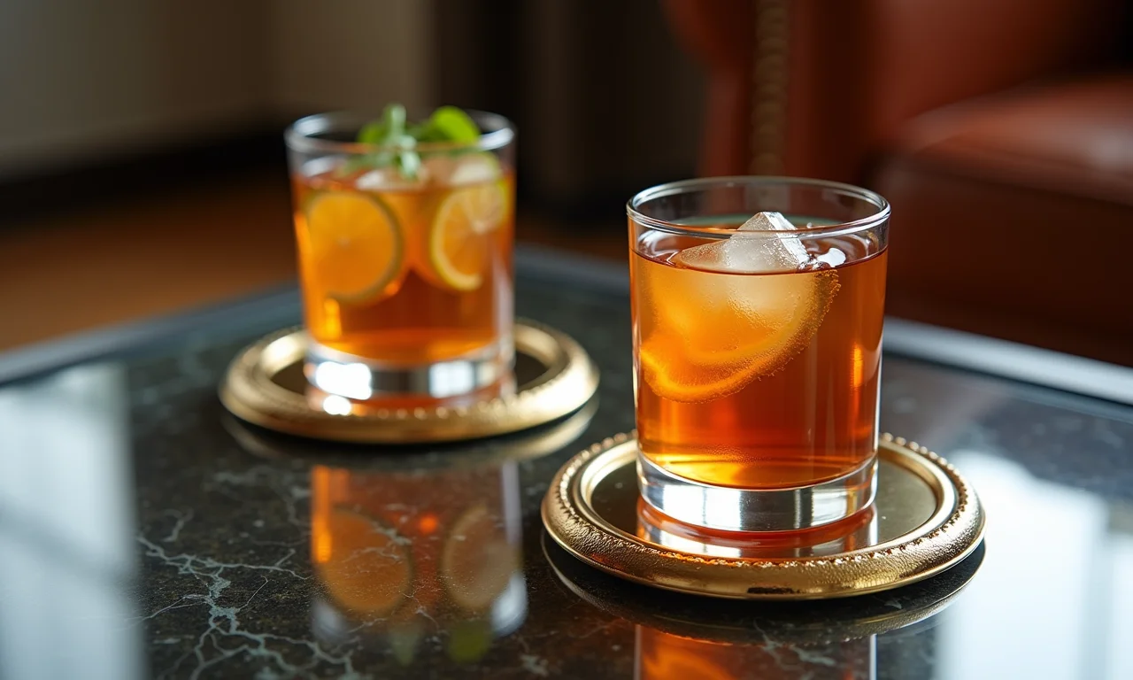 Conjunto de porta copos espelhados Wolff Queen adicionando detalhes à decoração.