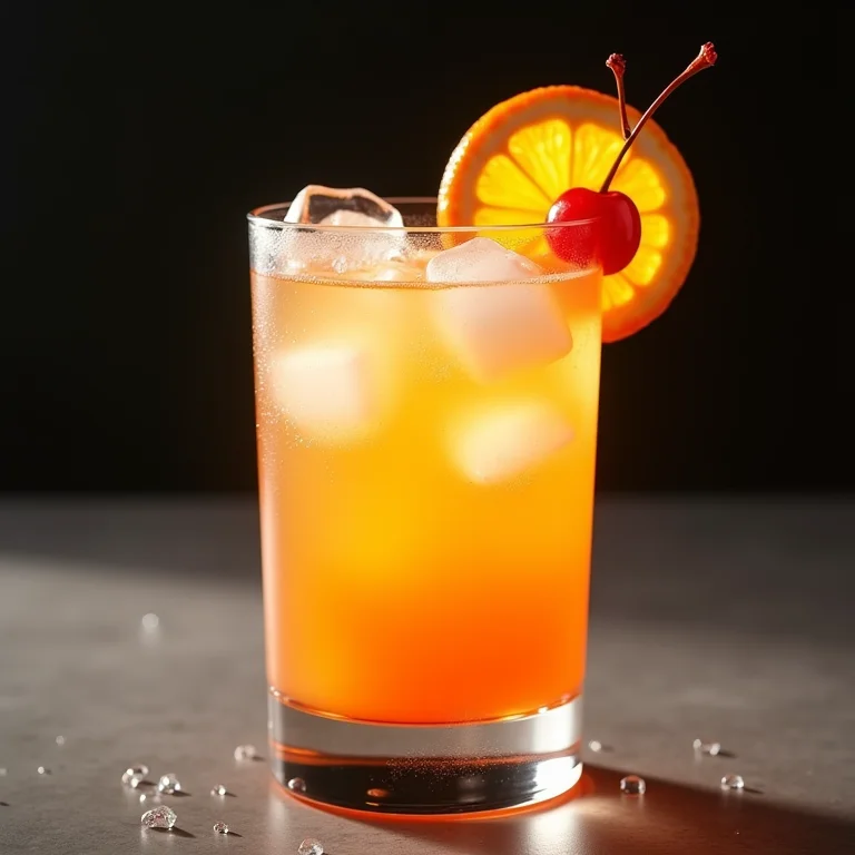 Copo Collins com cereja e laranja.