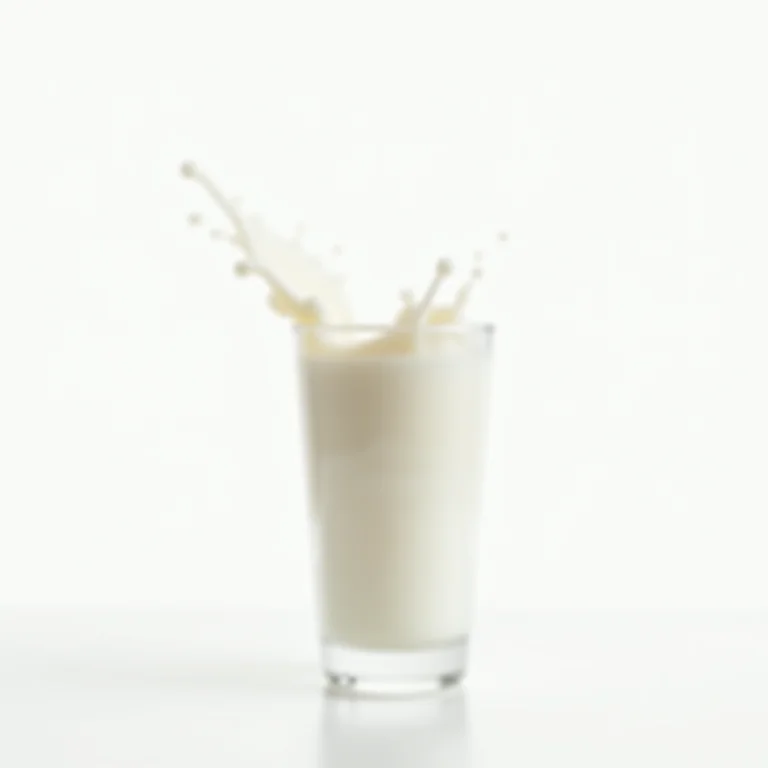 Copo de leite com respingo em fundo branco.
