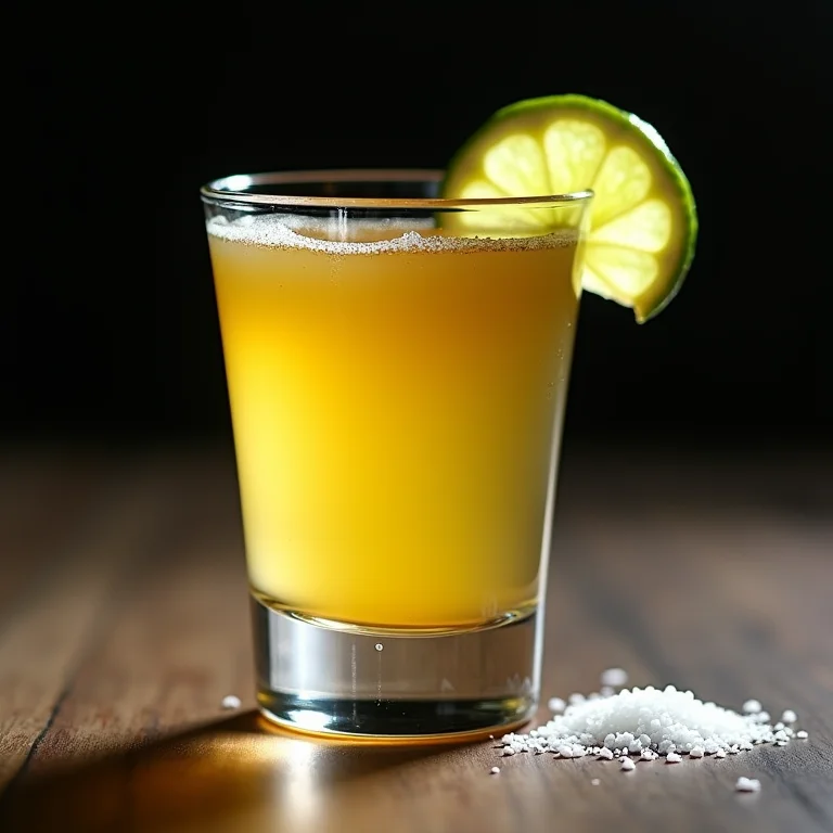 Copo de shot com tequila, limão e sal.