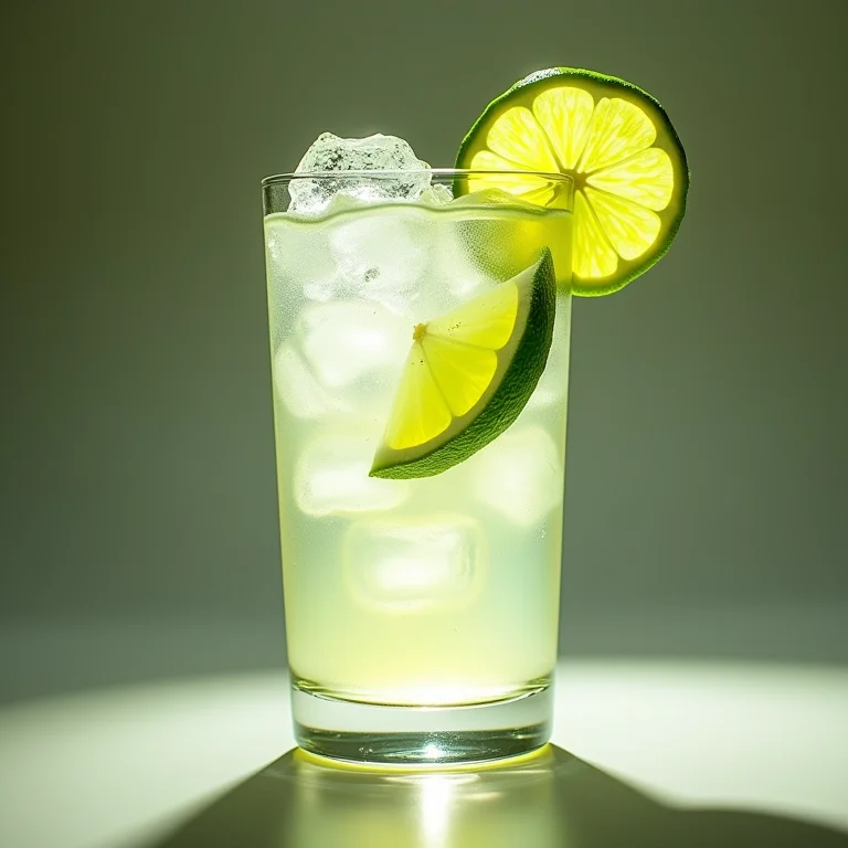 Copo Highball com Gin e Tônica e limão.