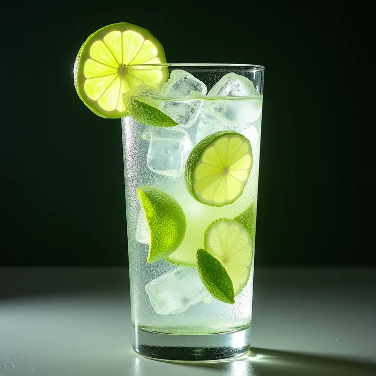 Copo Highball com gin tônica e limão.