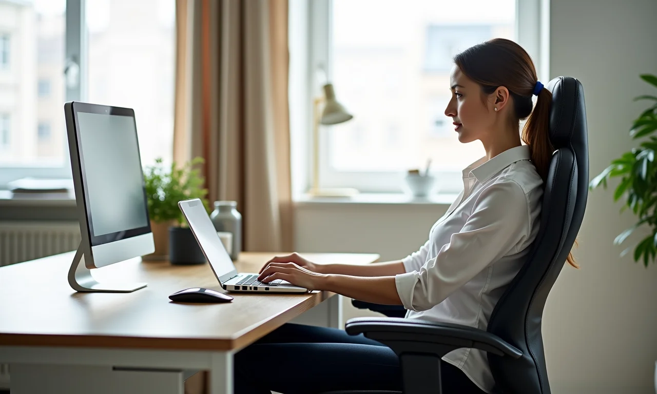Correção da postura com cadeira de escritório com massagem para o alívio da dor nas costas.