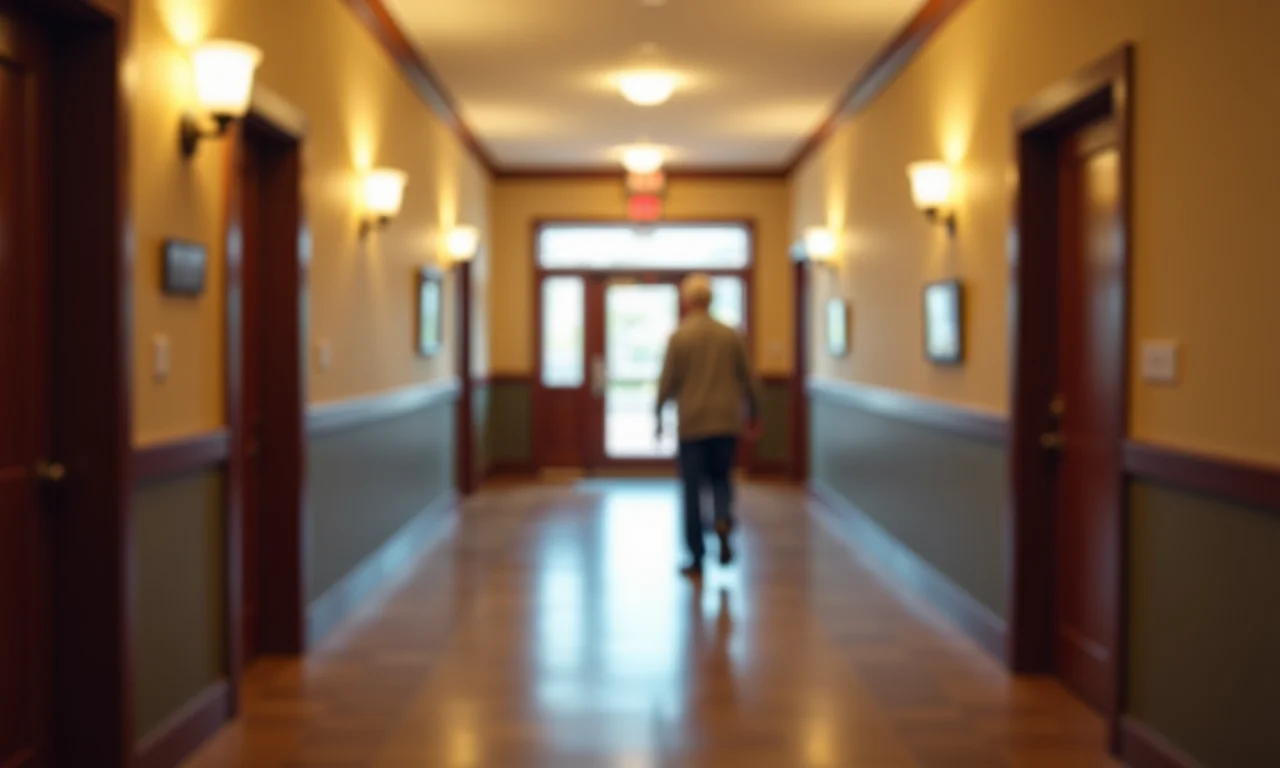 Corredor iluminado com sensor de movimento em asilo.