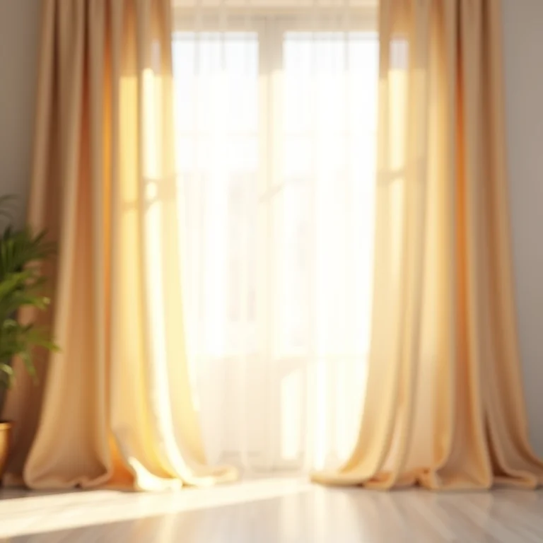 Cortinas de seda em uma sala iluminada pelo sol, elegância e privacidade