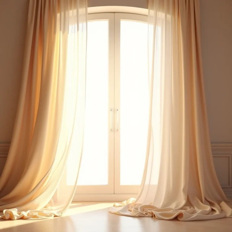 Cortinas de seda leves e elegantes em um quarto ensolarado.