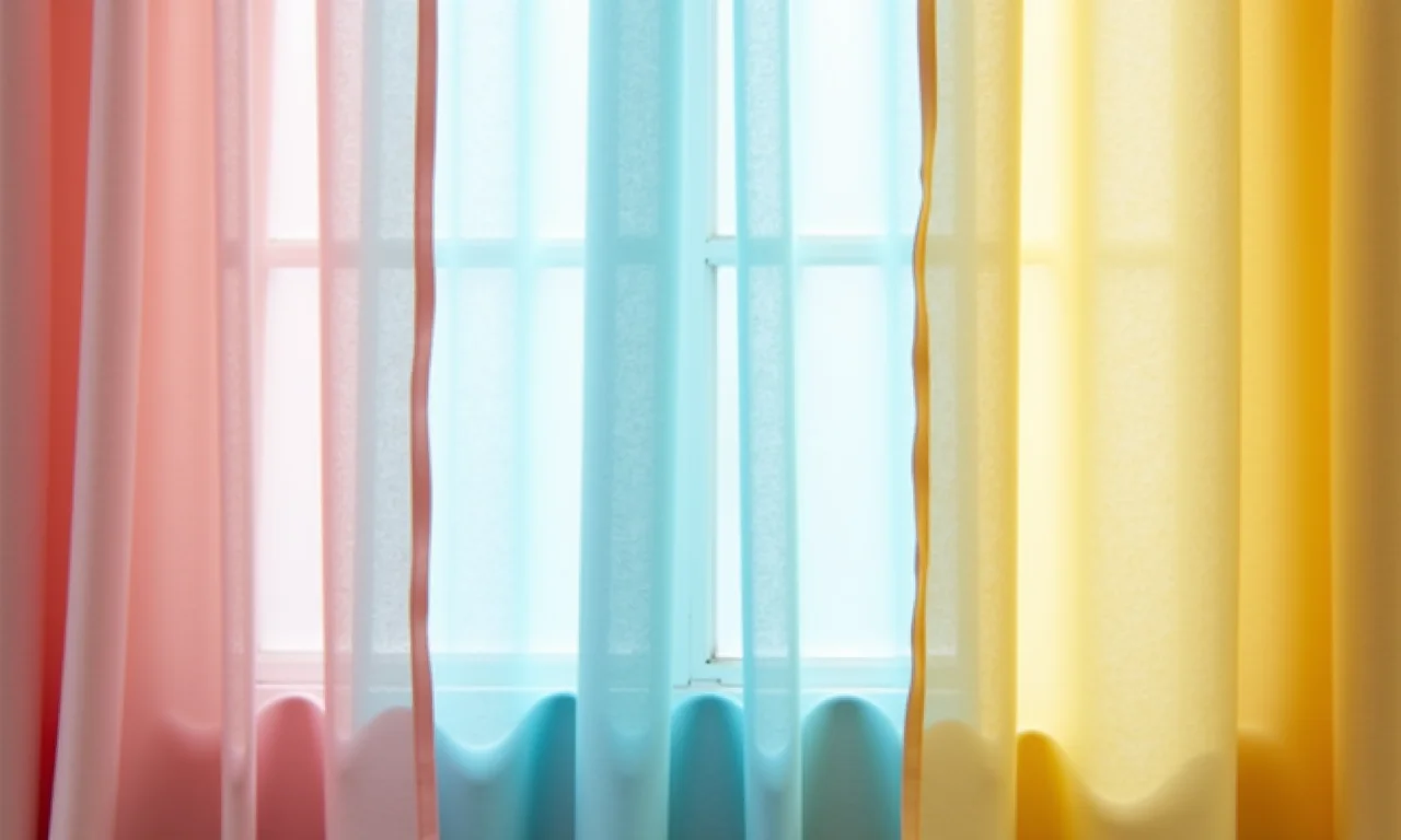 Cortinas e panos de prato em candy colors com tons pastel.