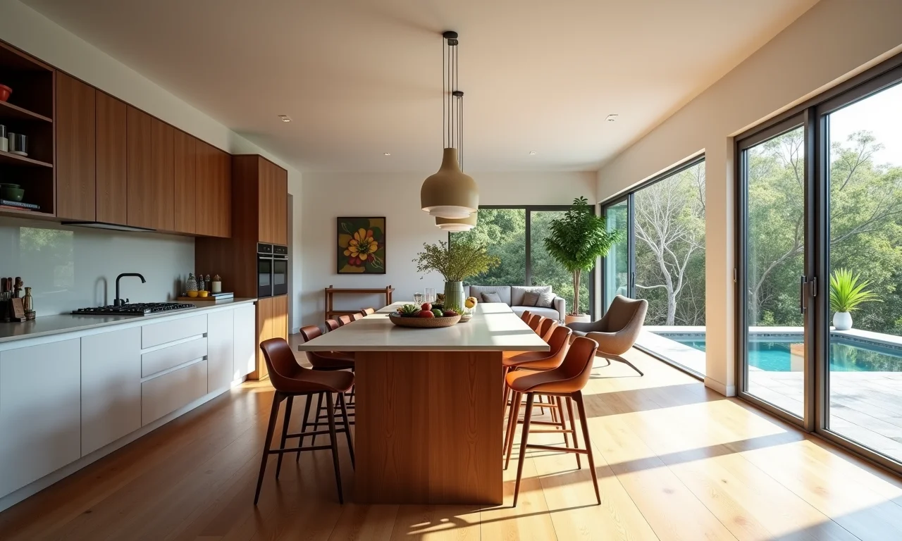 Cozinha gourmet integrada à sala de estar, ampliando o espaço.